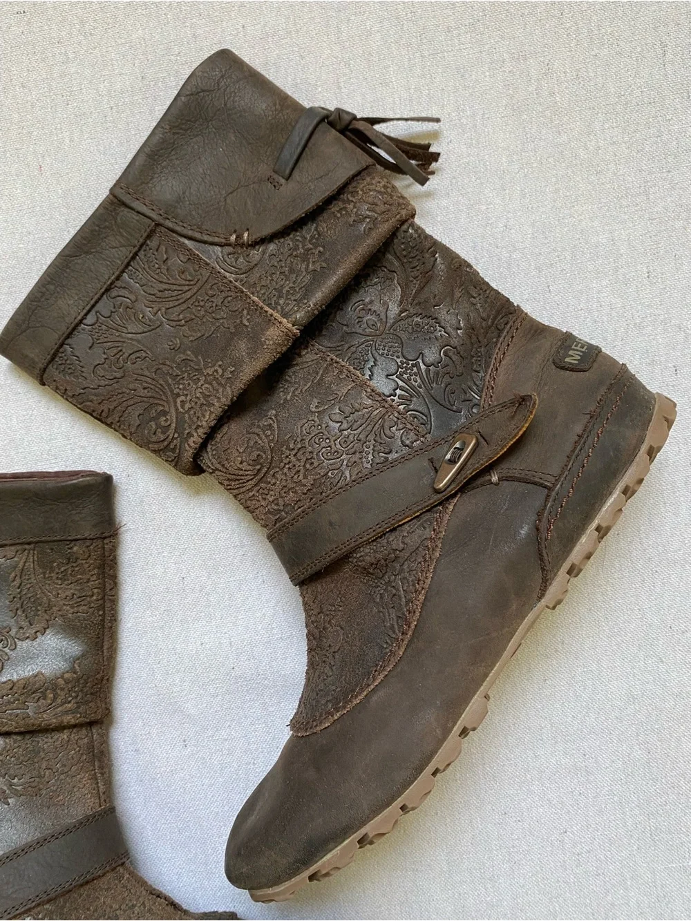Merrell Haven Embossed Tooled Leather Brown Pull On Boot